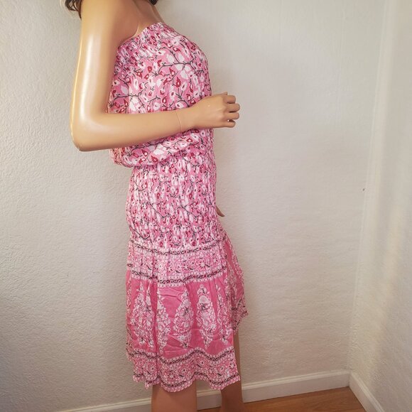 Muche Et Muchette Strapless Smocked Waist Floral Pink Tube Top Dress M/L EUC - Picture 7 of 13